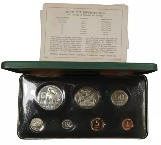 1971 Trinidad And Tobago  7 Coin Proof Set Franklin Mint