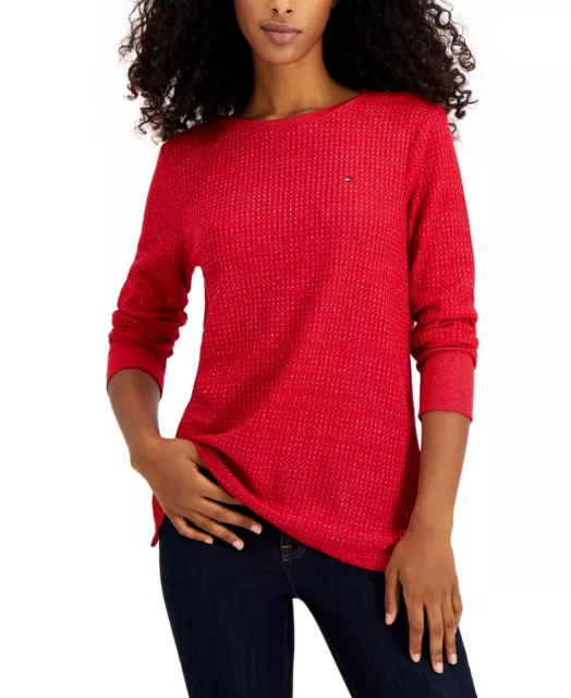 MSRP $60 Tommy Hilfiger Metallic Waffle-Knit Sweater Red Size XL (TORN TAG)