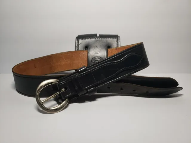 Vintage Don Hume Black Leather Police Duty Belt With Double Magazine Pouch