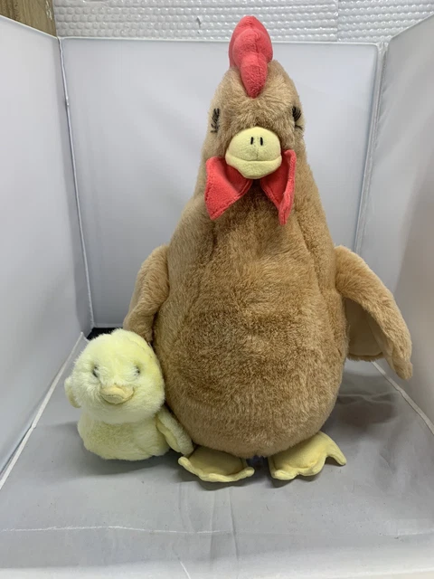 Russ Berrie Hattie 15” plush chicken hen with baby chick stuffed farm animal.