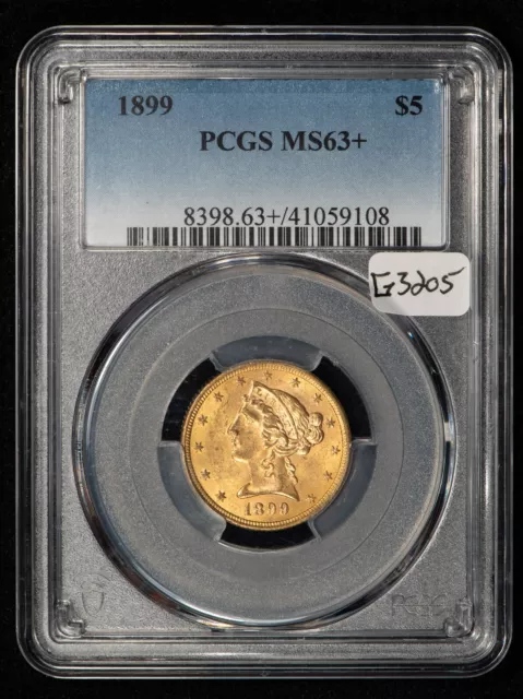 1899 $5 Liberty Head Gold Half Eagle - Luster - PCGS MS 63+ Plus - SKU-G3205