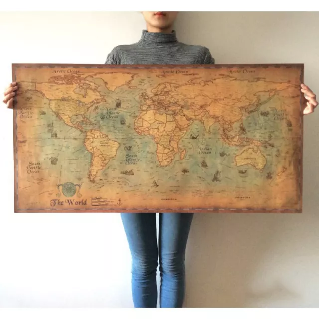 Map World Poster Vintage Art Print Wall Decor Home Travel Globe Paper  Atlas old