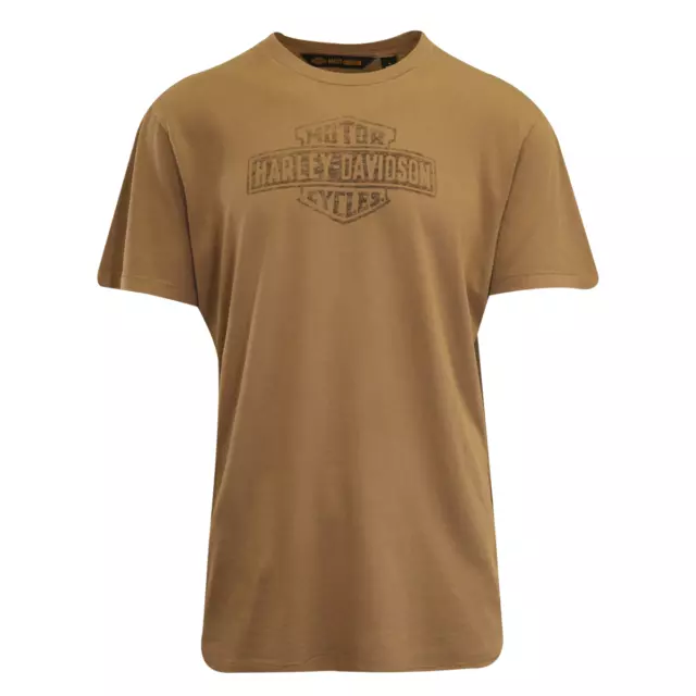 Harley-Davidson Men's T-Shirt Tan Distressed Logo Shoulder Stitch S/S (S96)