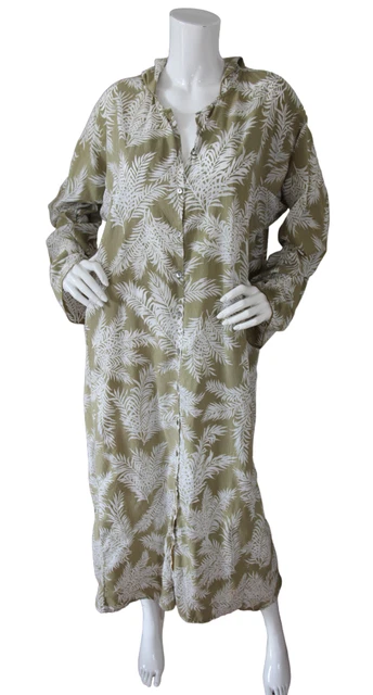 Luna Luz Dress Womens Sz M Palm Print Hooded Button Front Jacket w Pockets