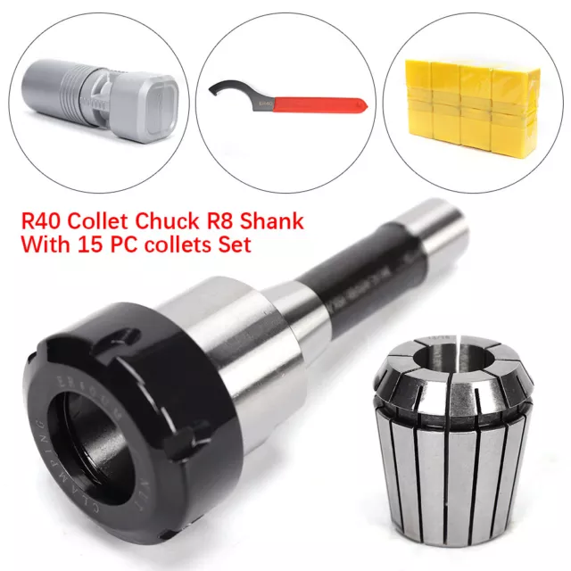 Er40 Collet 15pc Set R8 Shank Chuck Tools For Milling Machine Lathe Tapping
