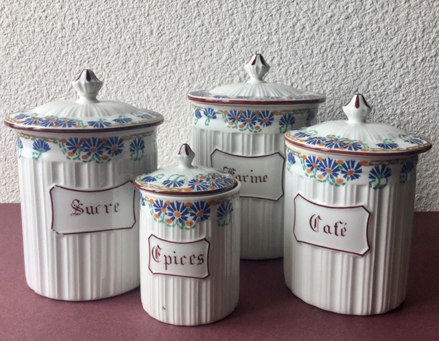 Lot 4 Pots à épices Céramique - Jaune, Décor Fleur, Vintage, Cuisine