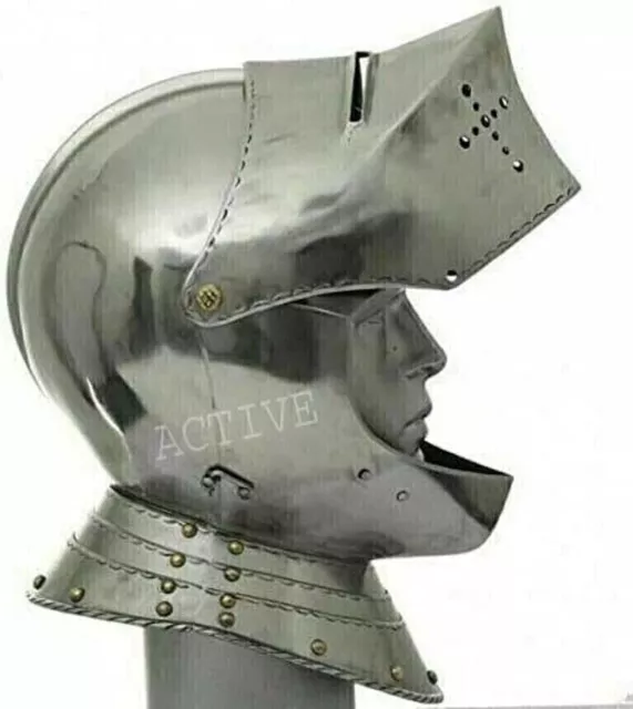 Navidad Medieval LARP Knight Réplica Grabado Guerrero Casco Cerrar Armadura...