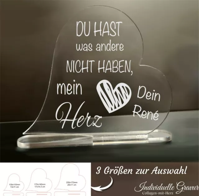 Valentinstag Geschenk Acryl Herz Aufsteller mit Wunschgravur Liebe Hochzeit Paar