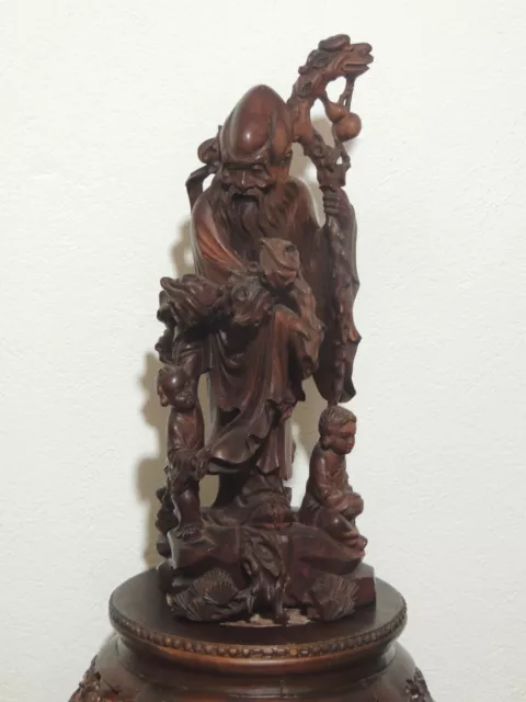 Chinese Antique Carved Rosewood Statue XIXth,Wise man with children
