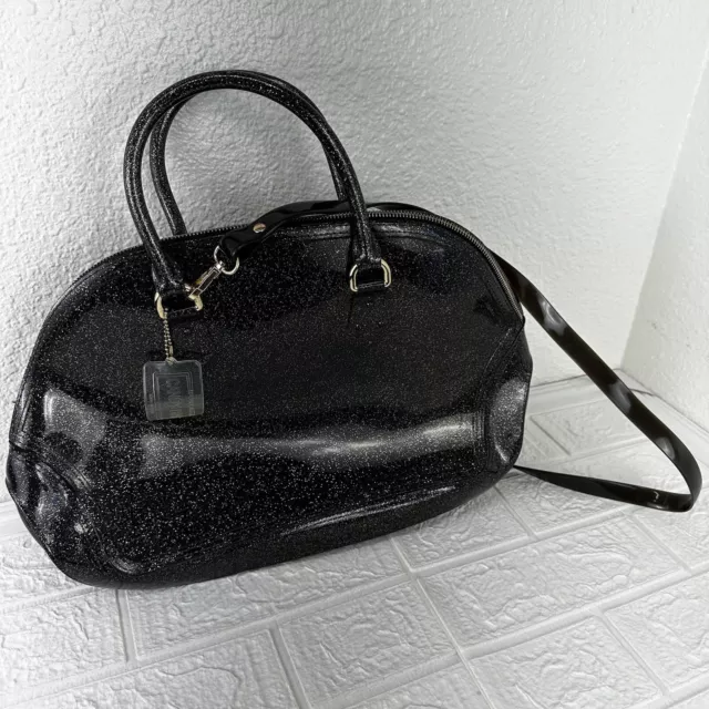 Furla Candy Jelly Bag Purse Satchel Top Handle Handbag Black Glitter