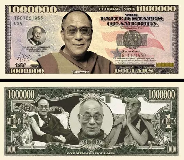 Le DALAI LAMA - BILLET MILLION DOLLAR US ! Collection PRIX NOBEL PAIX Signature