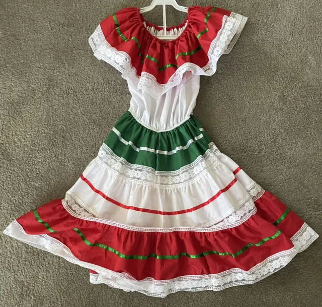 GIRL’S MEXICAN FIESTA DRESS ' SIZE 12-very nice”made in mexico-FREE SHIP