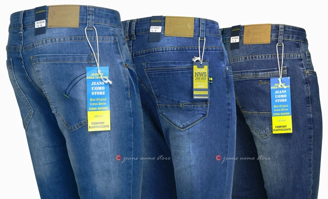 Jeans uomo skinny cotone denim elasticizzato 5 tasche gamba stretta vita bassa