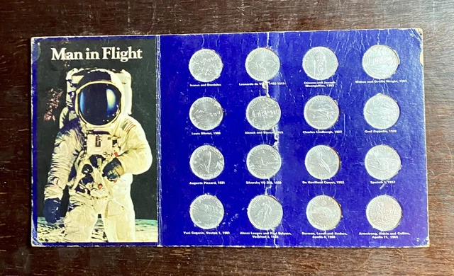 MAN IN FLIGHT 1970's Shell Coin Collection 16 Coins Complete Set In ...