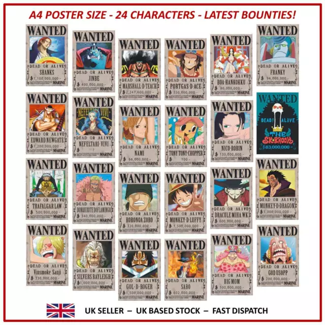 One Piece Wanted Poster X8 A3 Top Print Luffy Roronoa Franky Nami Sanji  Chopper