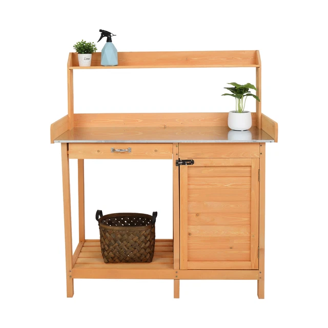 Outdoor Storage Bench with Tool Drawers and Cabinets - Garden Workstation