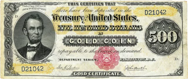 1882 $500 Gold Coin Note COPY