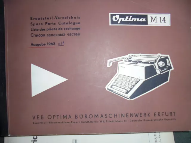 SM166 SCHREIBMASCHINE Ersatzteil- Verzeichnis Optima M14 Ausgabe 1963 D GB RU FR