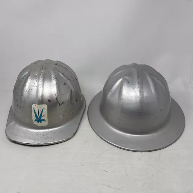 LOT OF 2 Vintage McDonald Hard Hat T Standard Mine Safety Appliances Co Aluminum