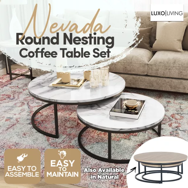 Rount Nesting Table Set of 2 Accent Centre Coffee Table Living Room Furniture