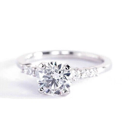 1.25 Ct 6 Stone Round Cut Moissanite Engagement Ring 9K White Gold