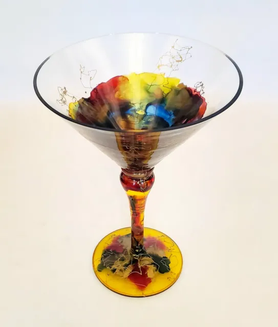 Royal Danube Romania Crystal 6.5" Martini Glass Hand Painted Abstract Gorgeous