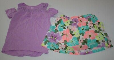 New Carter's 4 5 Year Girls 2 Piece Outfit Set Purple Top & Floral Skort Skirt