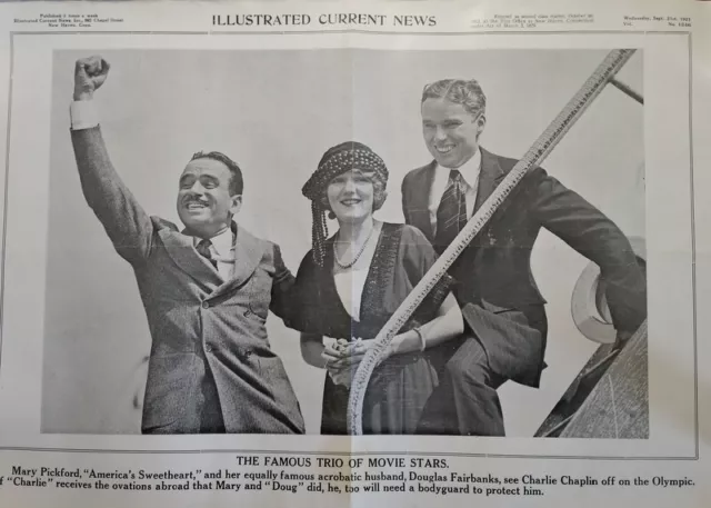 Sept 21, 1921 Illustrated News Poster Mary Pickford D Fairbanks Charlie Chaplain