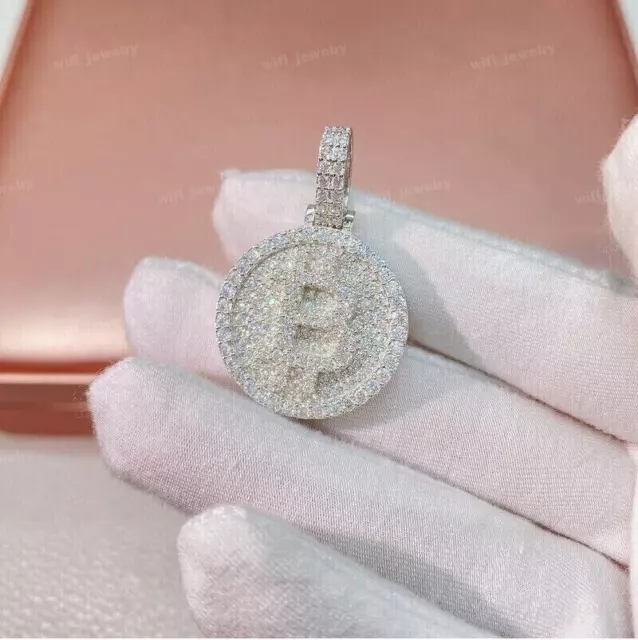 2.00Ct Round Cut Simulated Diamond Bitcoin Pendant 14k White Gold Plated 2