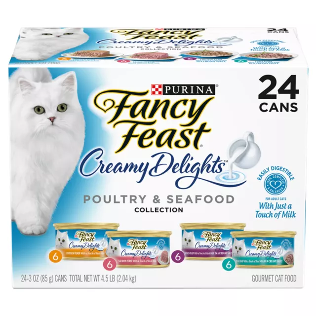 Fancy Feast Creamy Delights Wet Cat Food Poultry & Seafood Variety 24 Pack