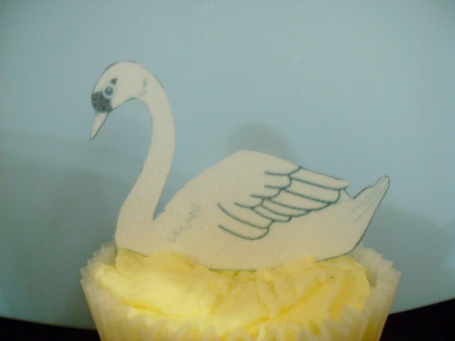 Pink Swan Rice Paper 12 PRECUT EDIBLE wafer/rice paper SWANS cake/cupcake toppers wedding ...