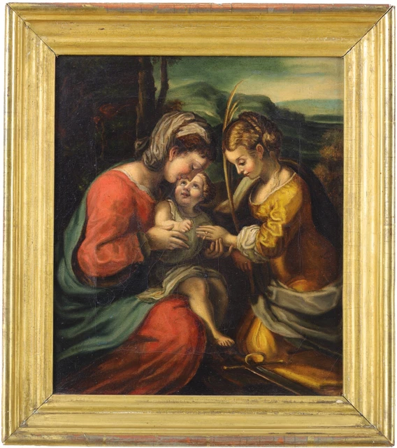 THE MYSTIC MARRIAGE Antique Oil Painting after Antonio da Correggio ...