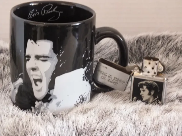 Elvis Presley Coffee Mug Tea Cup Artwork Joe Petruccio with Zippo Lighter