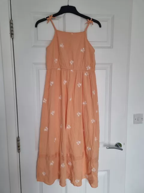 BN Matalan age 11-12 girls coral peach dress summer Midi White Embroidery