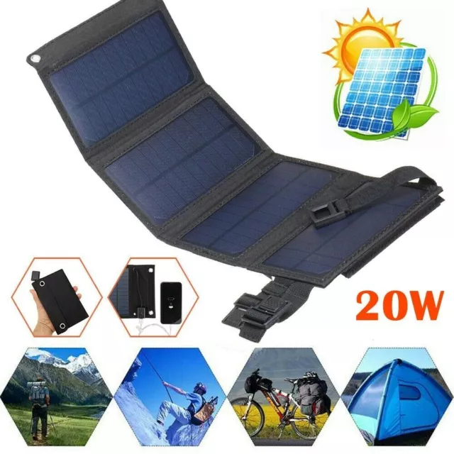 Tragbar Faltbare Solarpanel 5V 20W  Camping USB Handy Ladegerät Für Phone