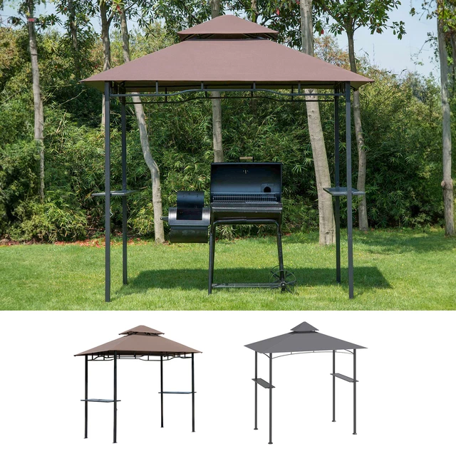 Outsunny Grillpavillon Gartenzelt Grill Pavillon Doppeldach 2,55m