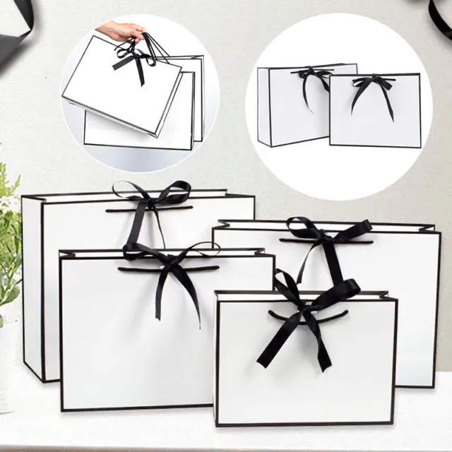 1PC Paper Bag Reusable Party Gift Pouch Bag Shopping Tote Bag White S/M/L/XL