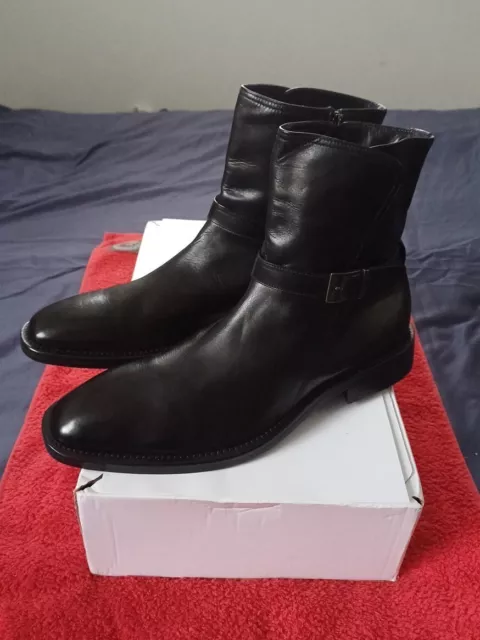 HUGO BOSS - Mens Leather Ankle Strap Boots - Black - Size UK 8 - Used ...