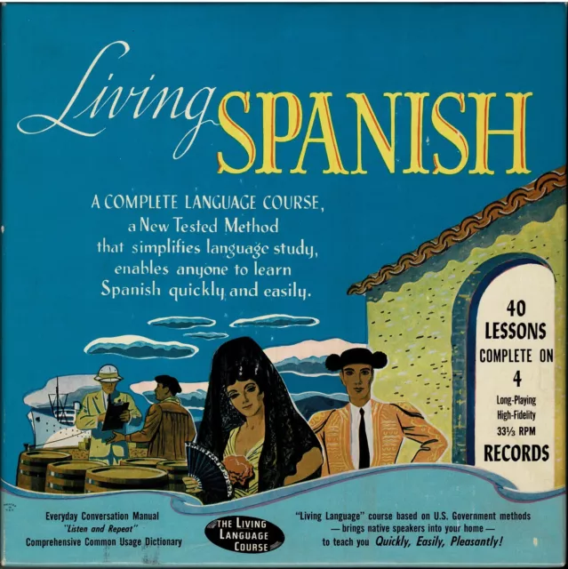 Living Spanish Complete Language Course 4 33 1/2 LP Records 2 Manuals 1946 New