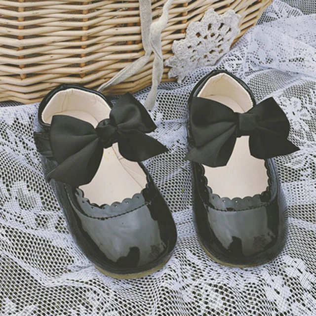 Scarpe Bambino Bambini Bambine Fiocco Spagnolo Matrimonio Piatto Festa Brevettato 4-8 5