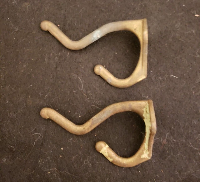 Lot of 2 Vintage Salvaged Brass Wall Coat/Hat Hooks (pair)
