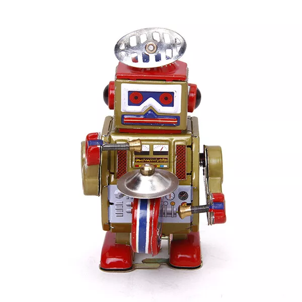 Cool Iron Mini lustige Schlagzeuger Modell Roboter Wind Up Walking Spielzeug 2