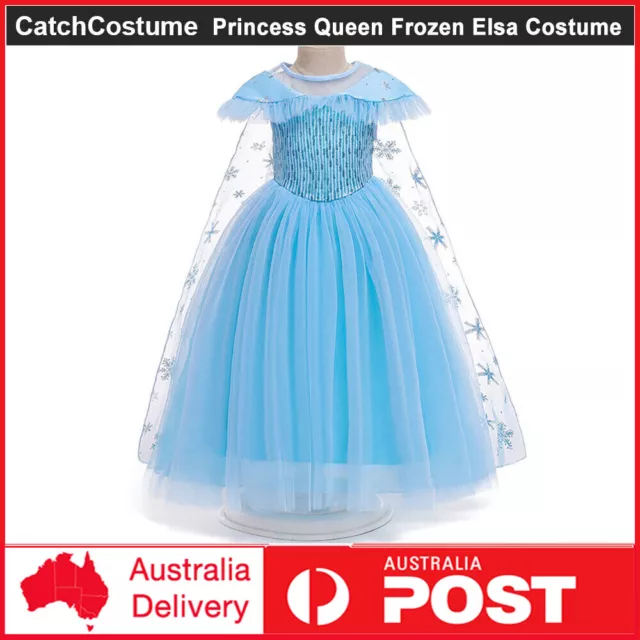 Kids Queen Elsa Costume Girls Princess Cosplay Dress Halloween Book Week Outfit