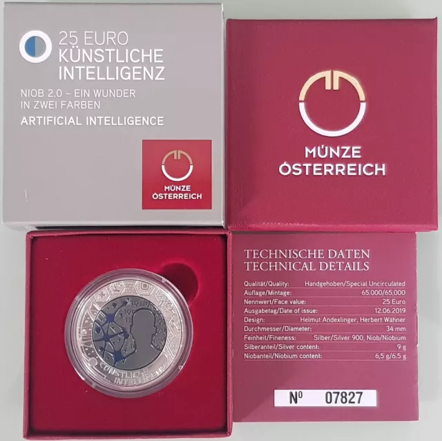 Mds Österreich Austria 25 Euro 2019 Hgh "Künstliche Intelligenz", Silber / Niob