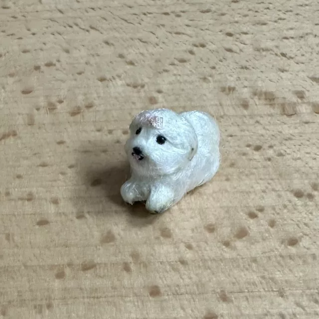 Artisan Dollhouse Miniature Maltese Dog Shaggy White Fur Realistic Puppy Pet Bow 2