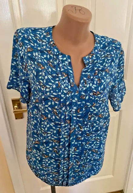 Bonmarche Ladies Multicoloured Floral with Birds Patterned Top Blouse Size UK 12