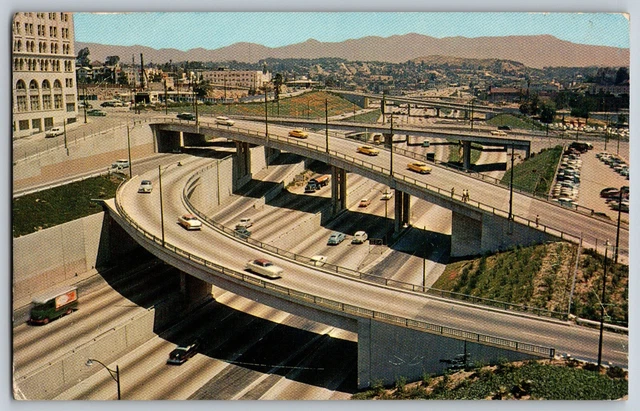 Los Angeles, California CA - Aerial View of Harbor Freeway - Vintage Postcard
