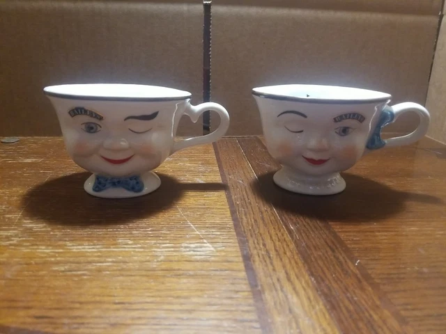 2 Bailey's Irish Cream Coffee Tea Cups Mugs Mr Mrs Yum Winking Man and Woman
