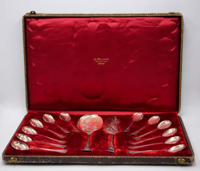 Superbe Service A Glace 14 Pieces Vermeil Poincon Minerve Coffret Decor Lions