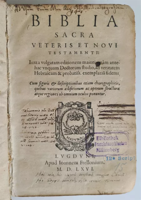 1566 BIBLE in LATIN ILLUSTRATED antique PIGSKIN BOUND 16th CENTURY rare BIBLIA